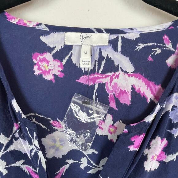Joie V-neck Button Down Long Sleeve Blouse‎ Women's size S Blue Pink Floral - Picture 2 of 6